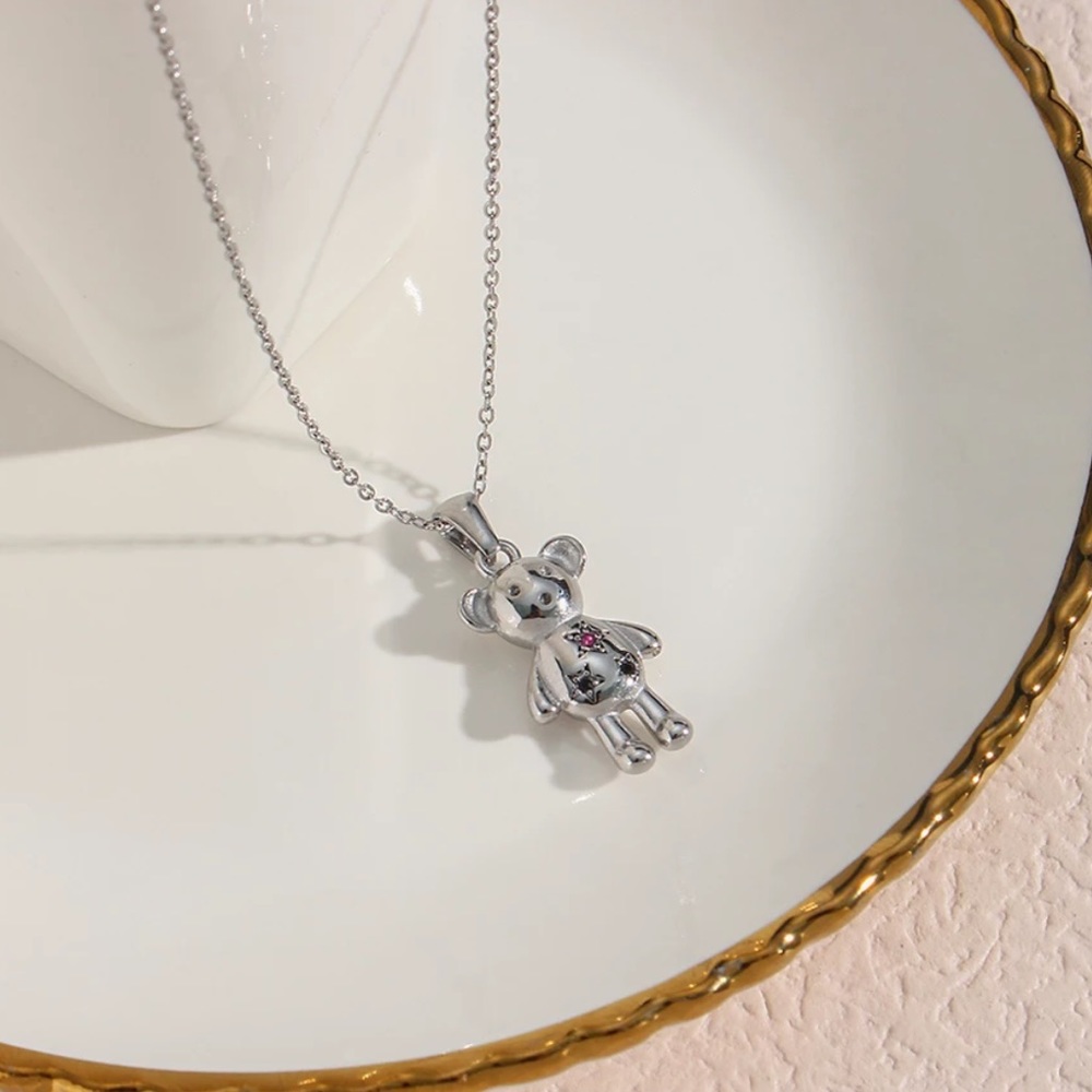 NEW 925 STERLING SILVER CUTE BEAR PENDANT NECKLACE, NICE NECKLACE, CUTE NECKLACE - Picture 2 of 4